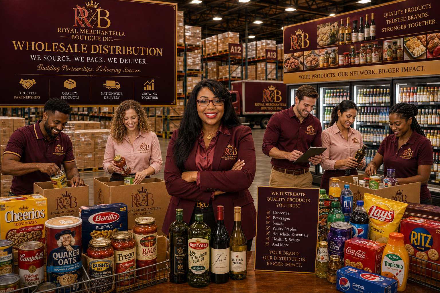 Royal Merchantella Boutique Inc — Wholesale distribution partnership with major grocery brands including Cheerios, Lay's, Coca-Cola, Pepsi, Ritz and more